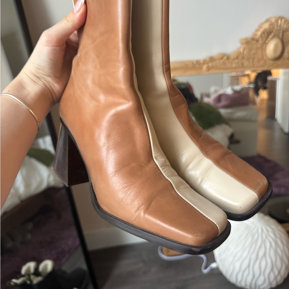 ALOHAS Brown and Cream Ankle Boots - Picture 2 of 9